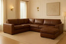 Sofá De Couro Marrom Canto Gênova Master Linha Alta 6 Lugares com Chaise Premium Molas Ensacadas - Magna Estofados