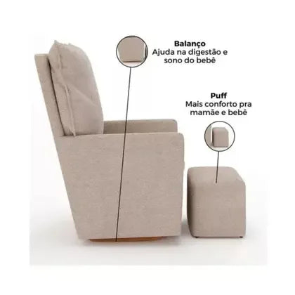 Poltrona Amamentação Versão Premium Bia Balanço Com Puff - Magna Estofados